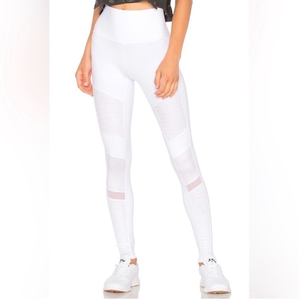 ALO YOGA White Moto Leggings XXS Mesh Workout‎ Athleisure Airbrush